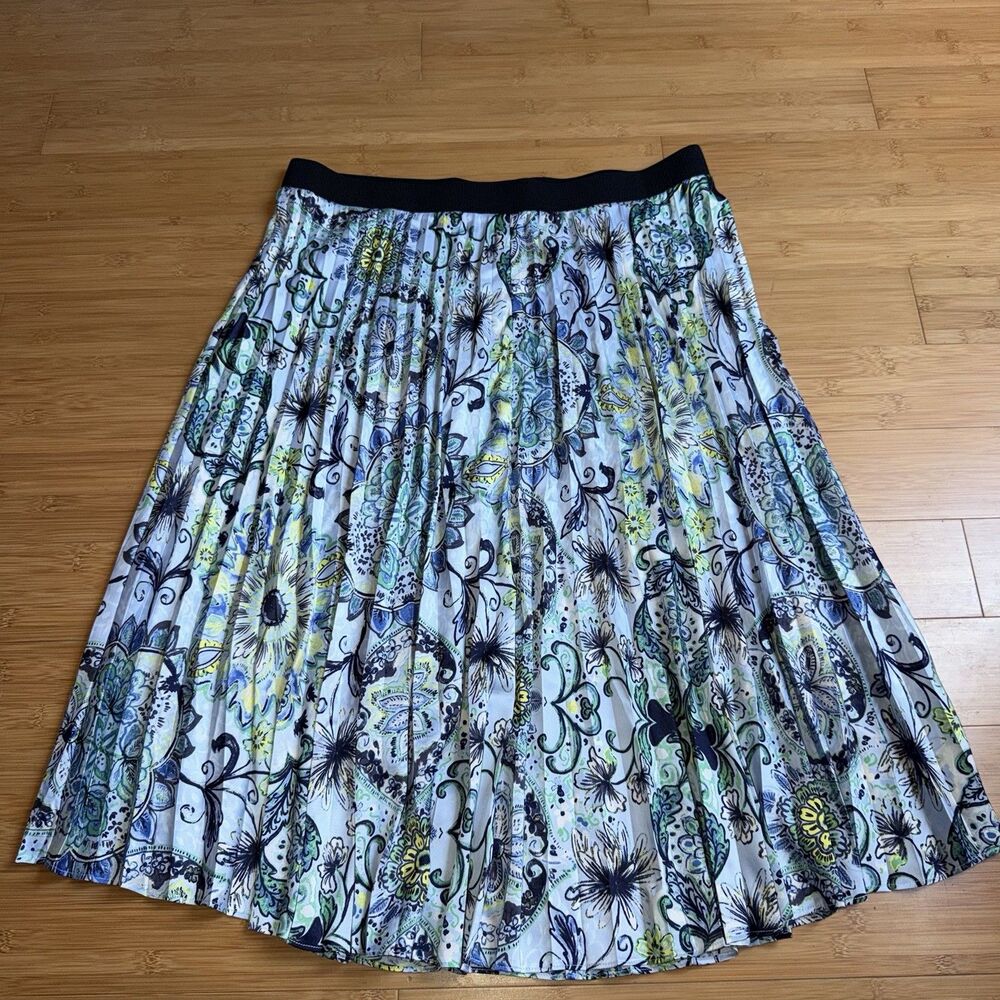 Lane Bryant Pleated Midi Skirt Womens 18/20 Blue Green Paisley Floral Chiffon